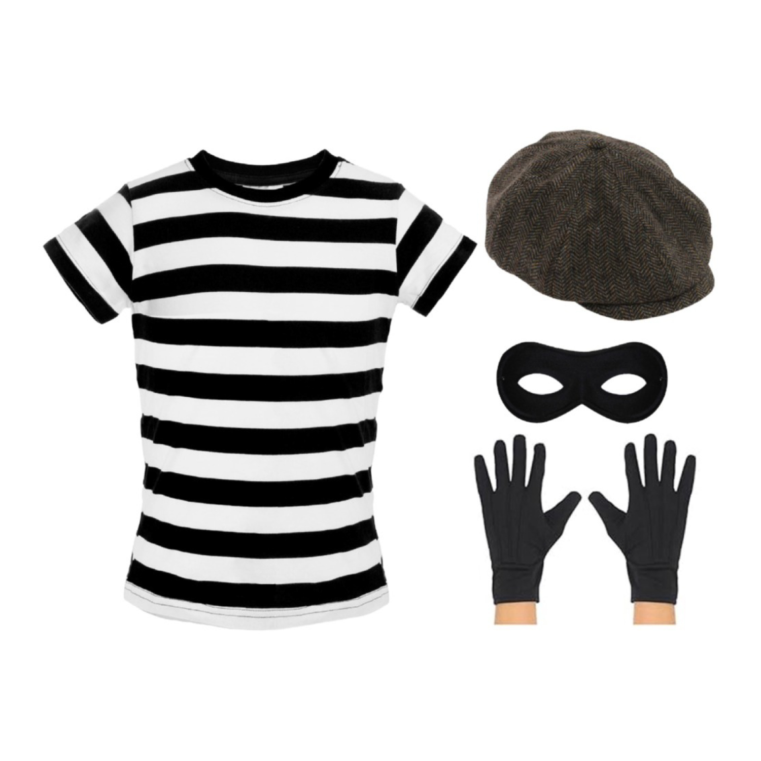 Storybook Burglar Costume - Short Sleeve Top, Hat, Mask & Gloves