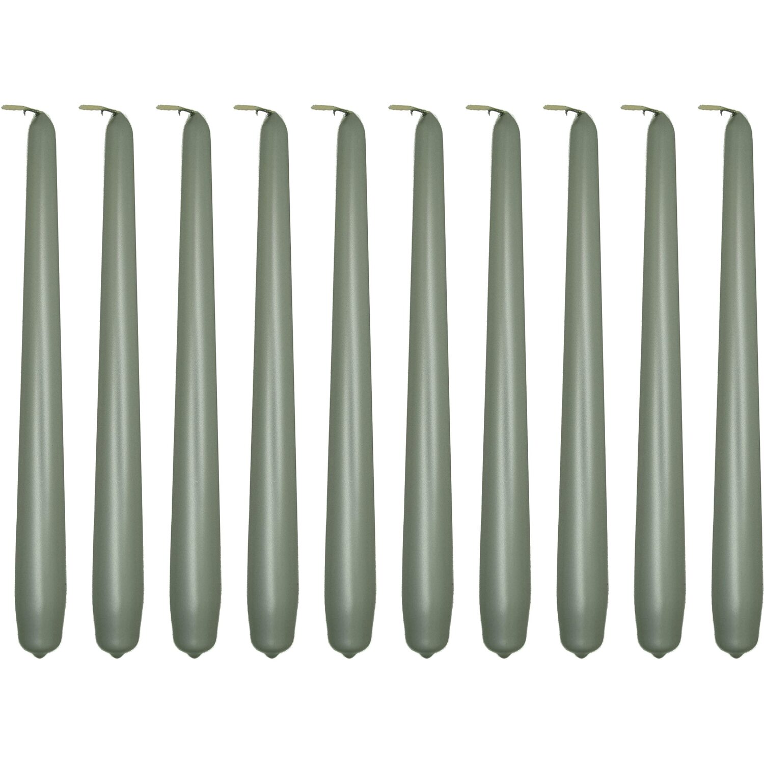 Tapered Dinner Candles, Pack of 10, Unscented, 24 cm - Ecru Matt Finish - Silver Metallic