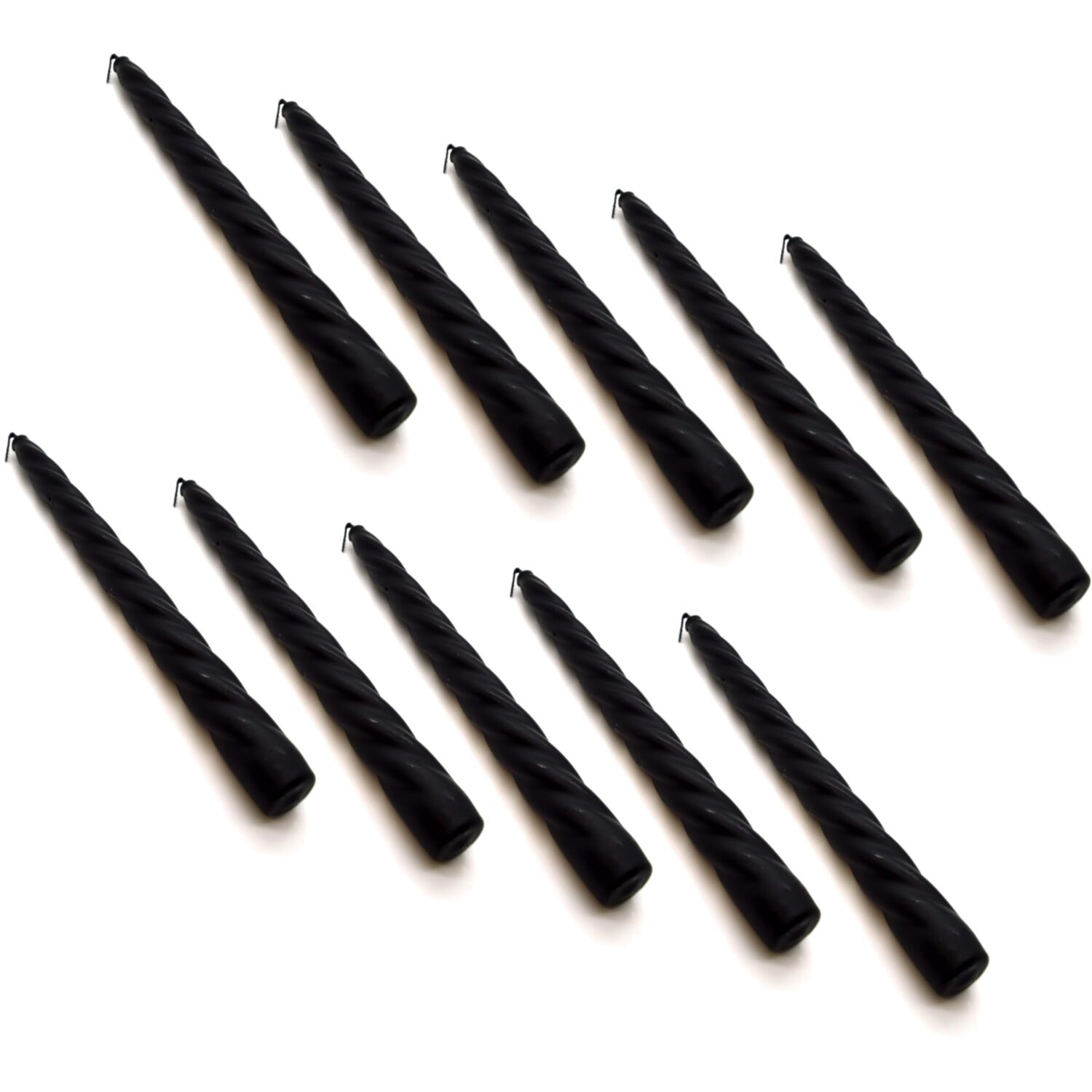 Spiral Dinner Candles, Pack of 10, Decorative Household Candles, 23 cm - Green - Black