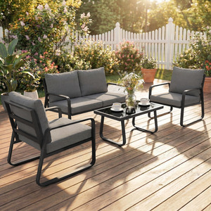 Outsunny 4 Piece Garden Furniture Set, Outdoor Sofa Set, Black
