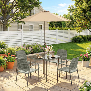 Outsunny 4 Seater Rattan Dining Set with Parasol