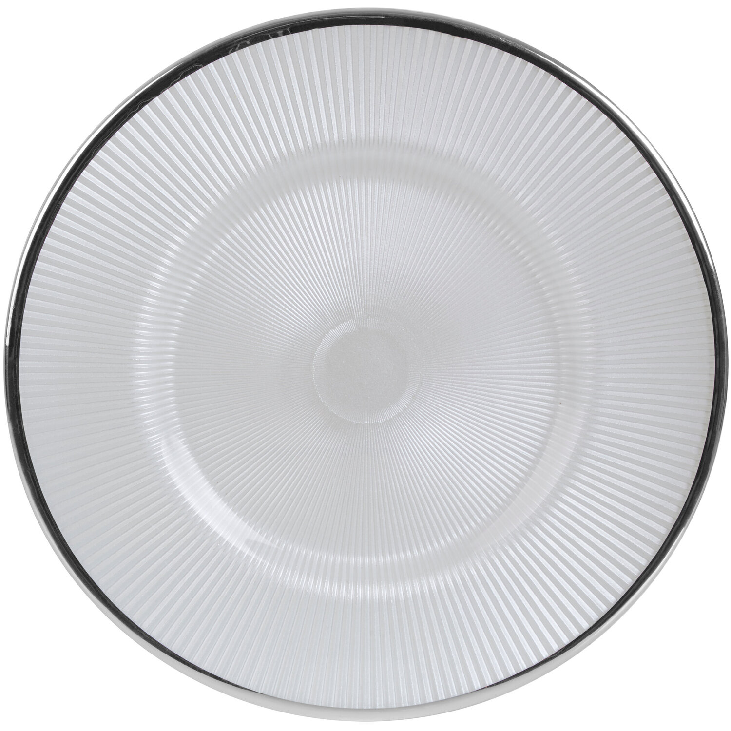 Ida White Embossed Glass Dinner Plate with Silver Rim - Silver