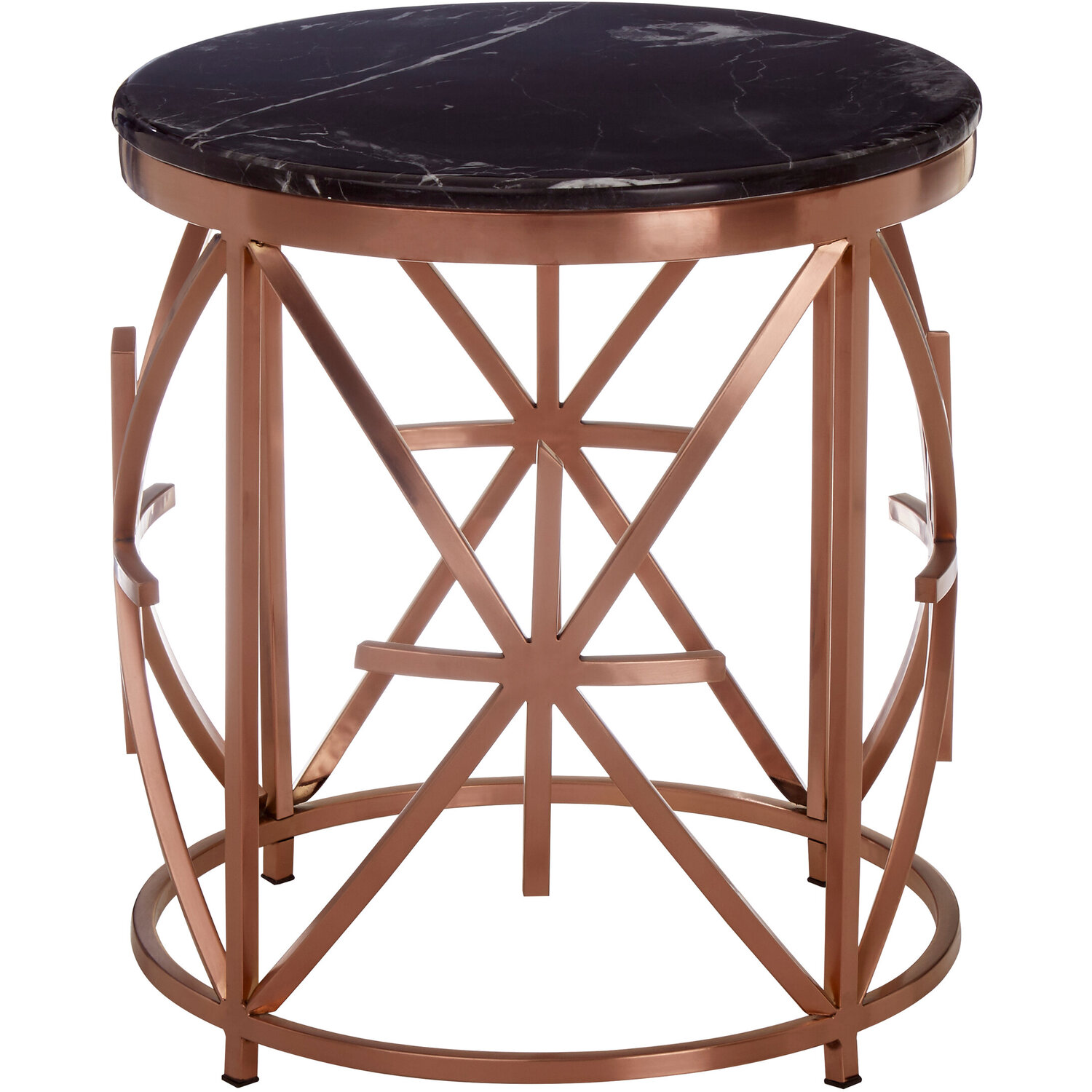 Alvaro Black Marble And Rose Gold Side Table - Rose gold