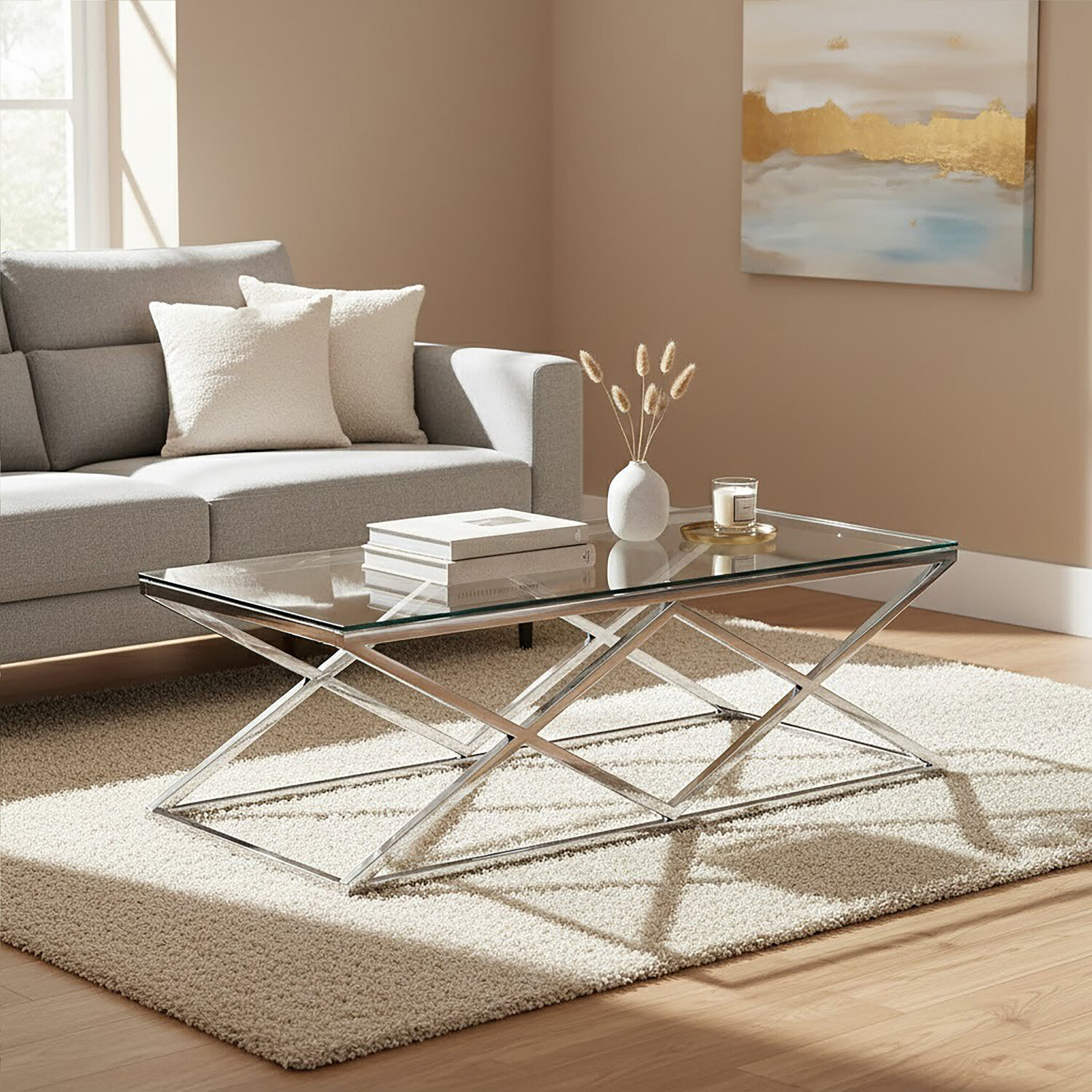 Allure Inverted Prism Base Coffee Table - Silver