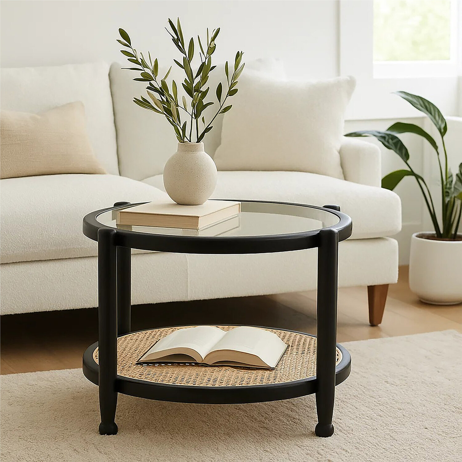 Cebu Rattan and Glass Coffee Table - Black