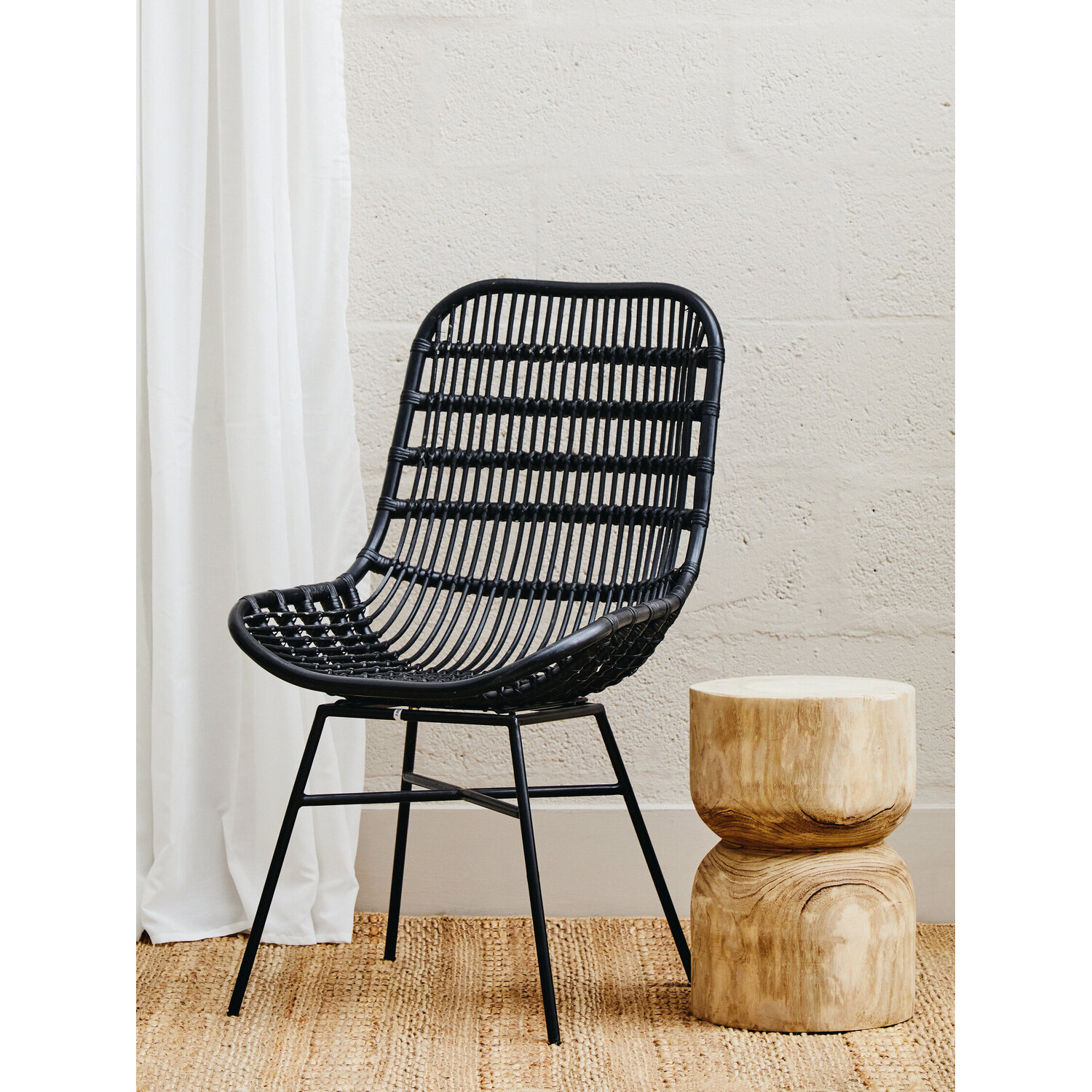 Lagom Curved Black Natural Rattan Chair - Black