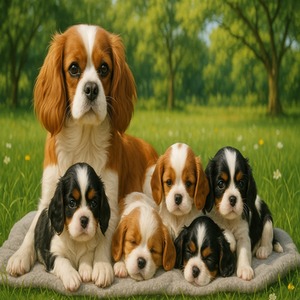 Cavalier King Charles and Puppies Paint By Numbers