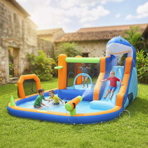 AIYAPLAY Inflatable Bouncy Castle for Kids Sharks Theme with Slide