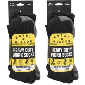Heavy Duty Thermal Work Socks - UK 6-12, EUR 43-46 - Black - Set of 6