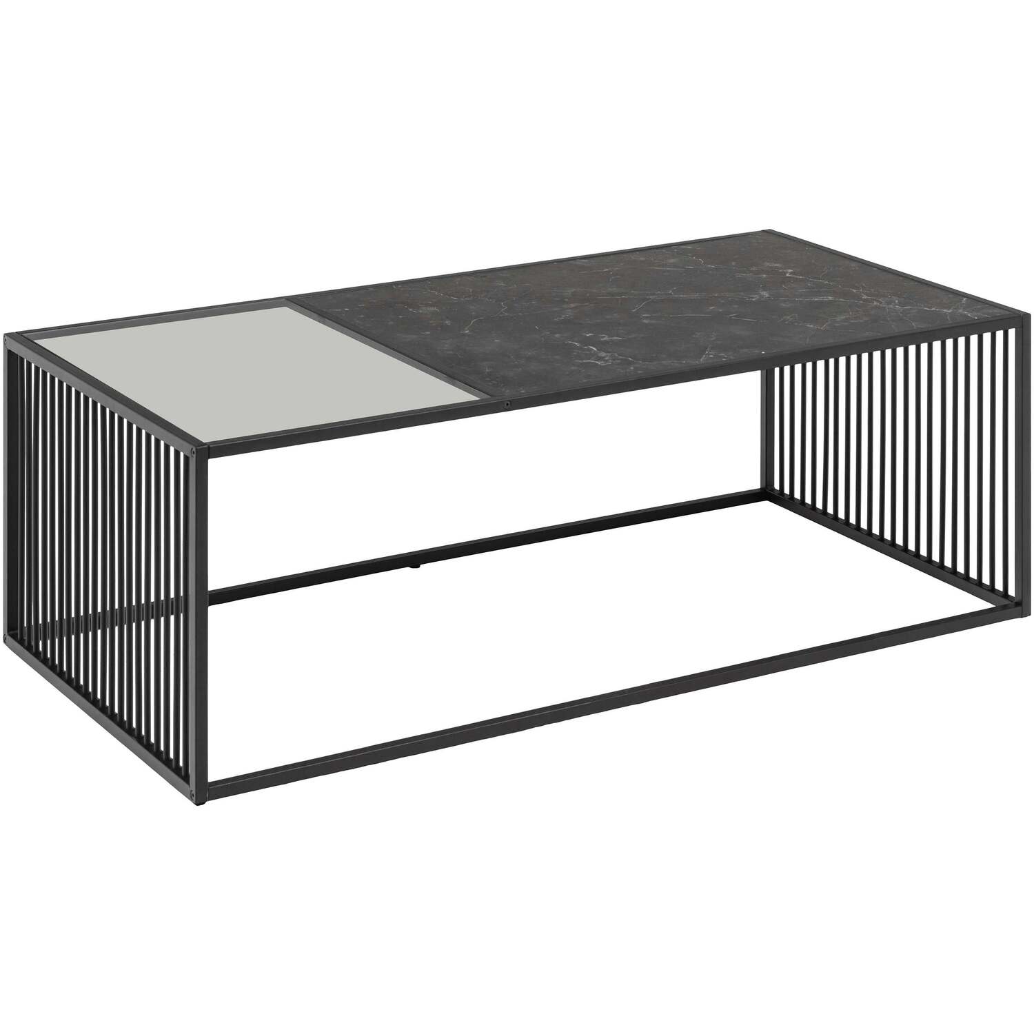 Porto Rectangular Coffee Table Stone Effect And Glass Top Matt - Black