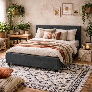 Portarlington 4ft6 Double Bed Dark Twill Upholstered Headboard