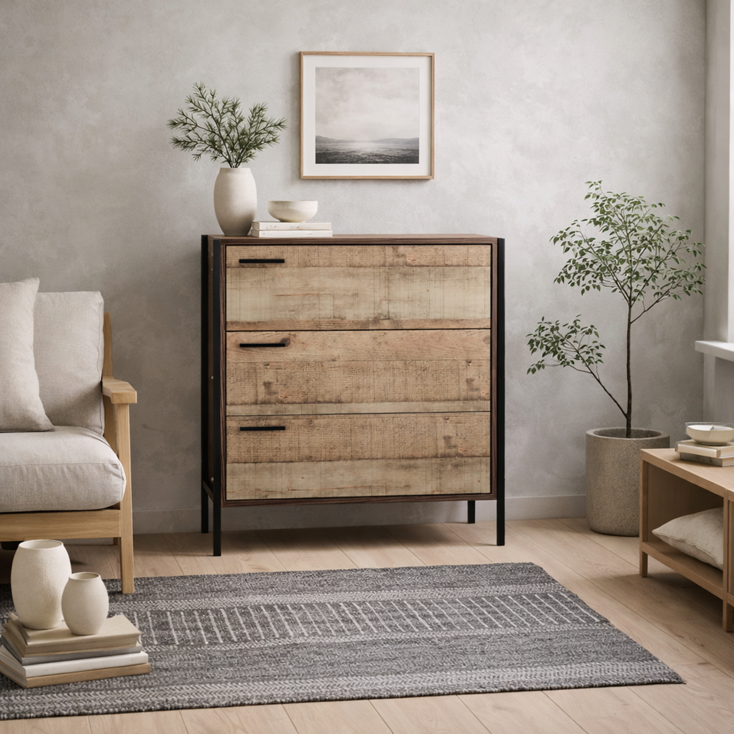 Lucan Effect Distressed 3 Drawer Chest - Natural