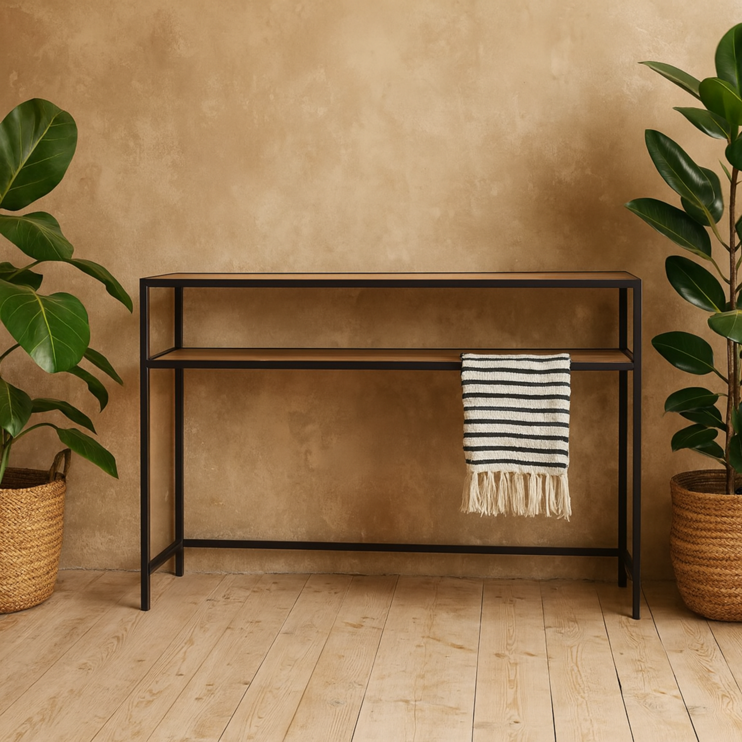 El Paso Console Table Wild Oak Effect Top and Powder Coated Steel Frame - Natural