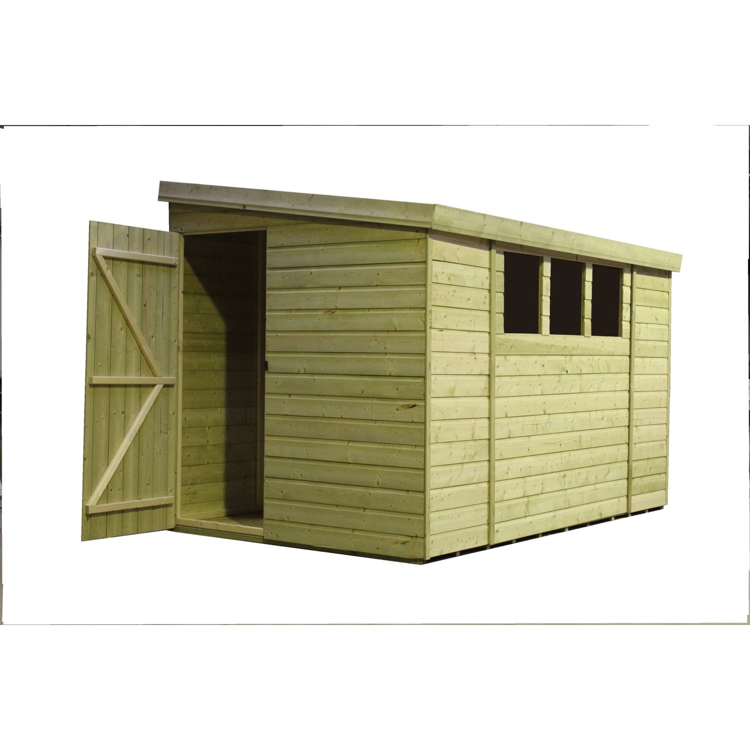 Empire 3000 12x6 Pent Garden Shed with a Single Door on Left Side Panel & 3 Windows - Green