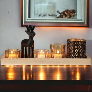 6pc Reindeer Tealights on Tray - Brown