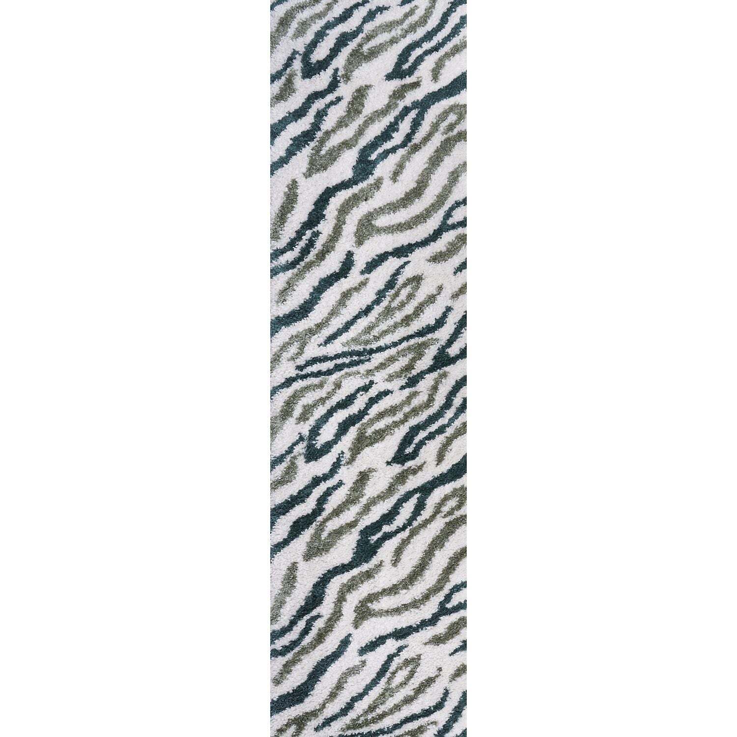 THE RUGS Soft Shaggy Area Rug – Modern Patterned Carpet for Living Room & Bedroom, Extra Plush, Easy to Clean, Zebra Pattern Design (80x300 cm, Forest & Sage Green) - Image 3