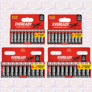 20x AA & 20x AAA Eveready Super Heavy Duty Zinc Batteries (40x Batteries)