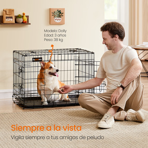 Foldable Black Dog Crate, M Size, Double Doors