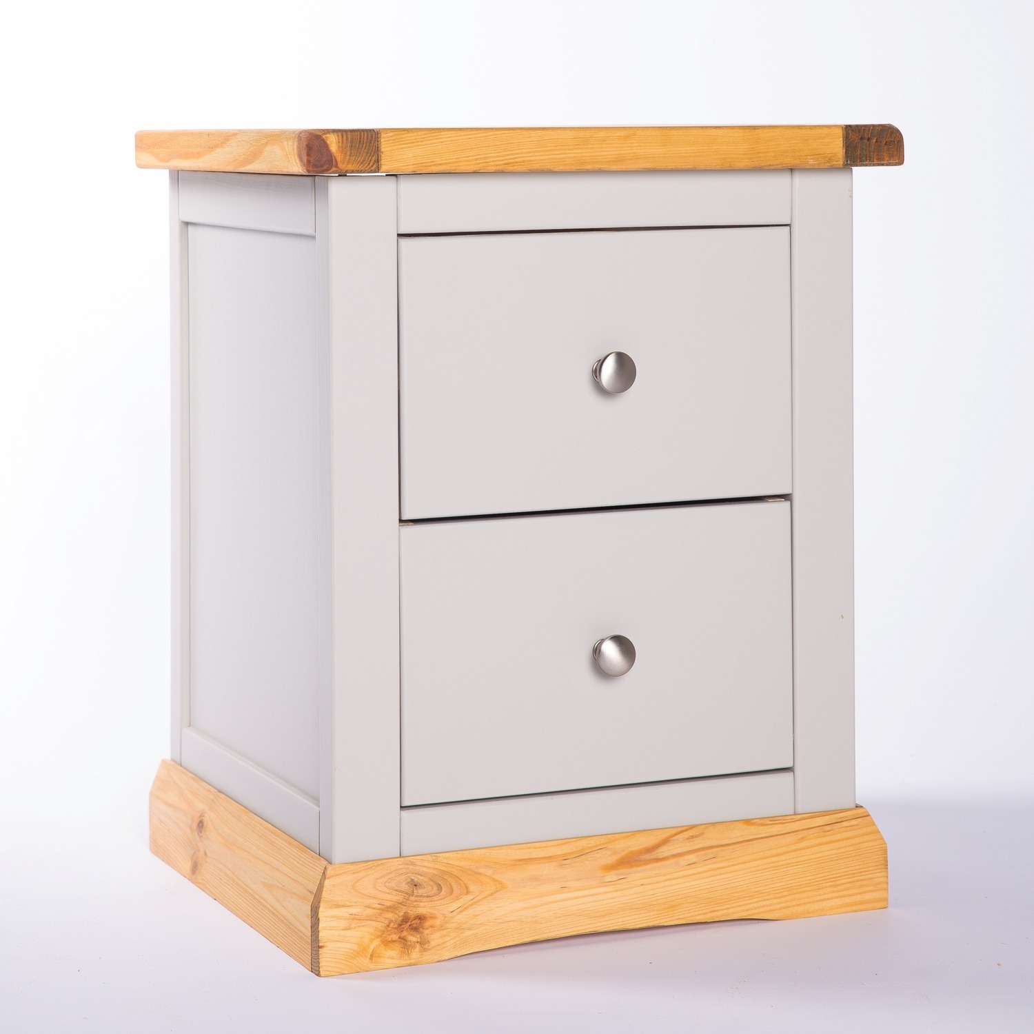 Cabinet Bits Bomporto 2 Drawer Bedside Cabinet - Grey / Chrome Knob