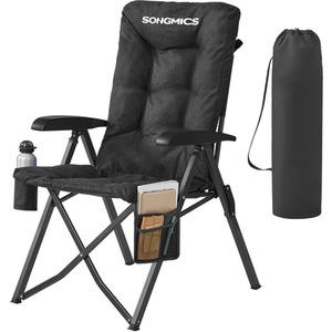 Folding Recliner Chair, Padded Camping Chair with Cup Holder