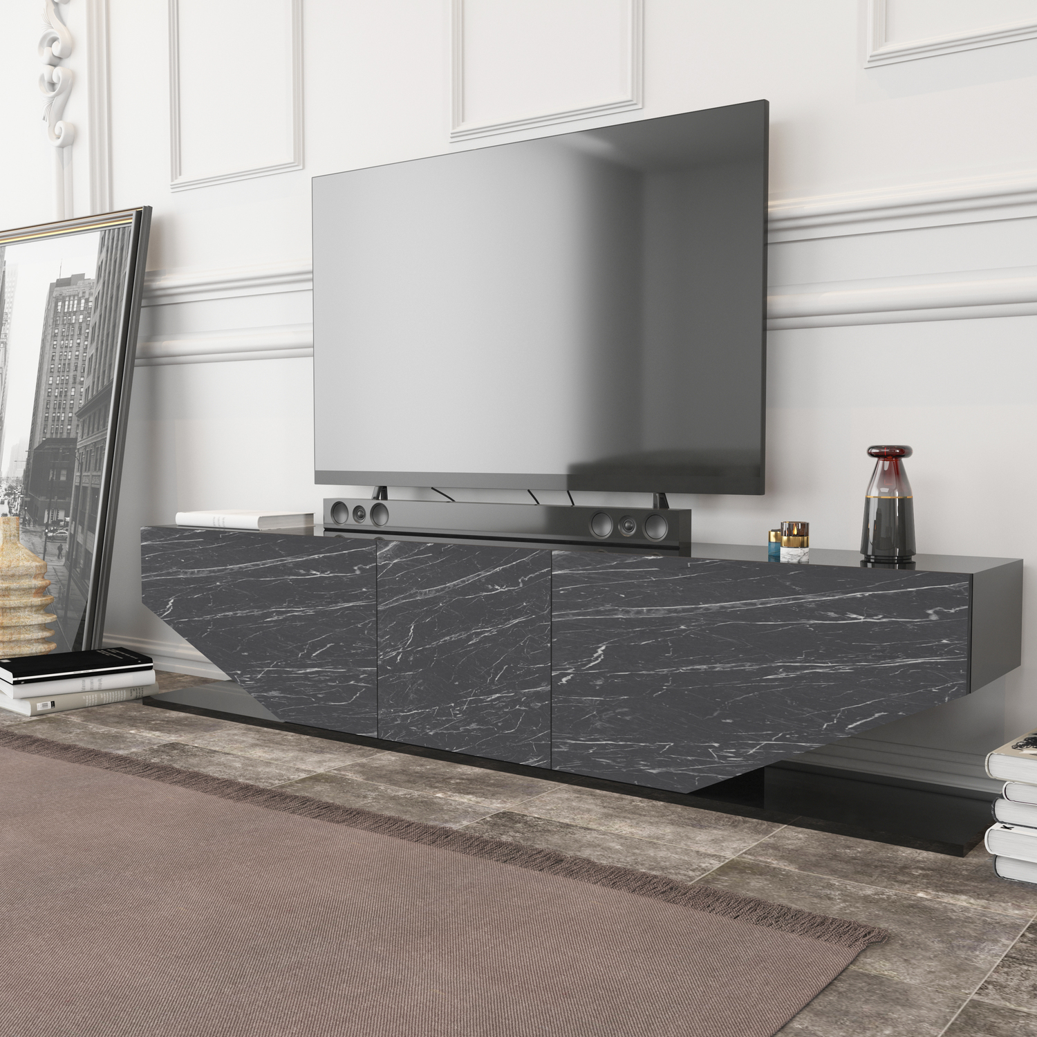 Decorotika Pearl Tv Unit - Black Marble Effect