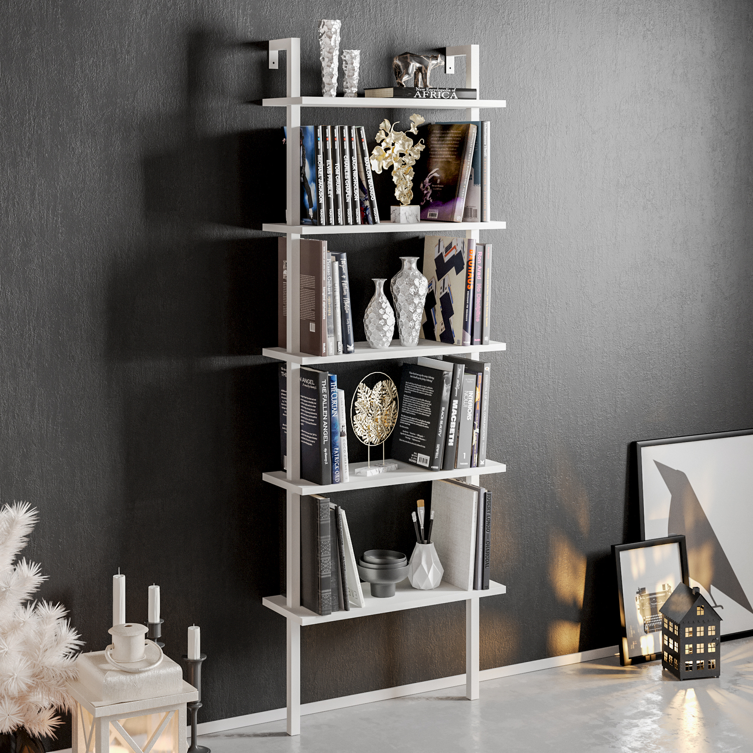 Piante 5-Tiers Modern Bookshelf - White