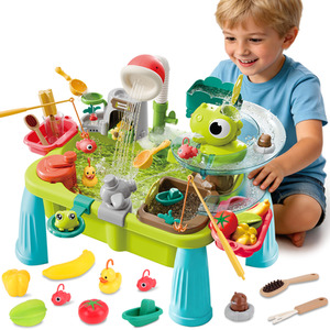 Sand Water Table Toy with Kitchen Play Sink Floating Fishing Game Toy