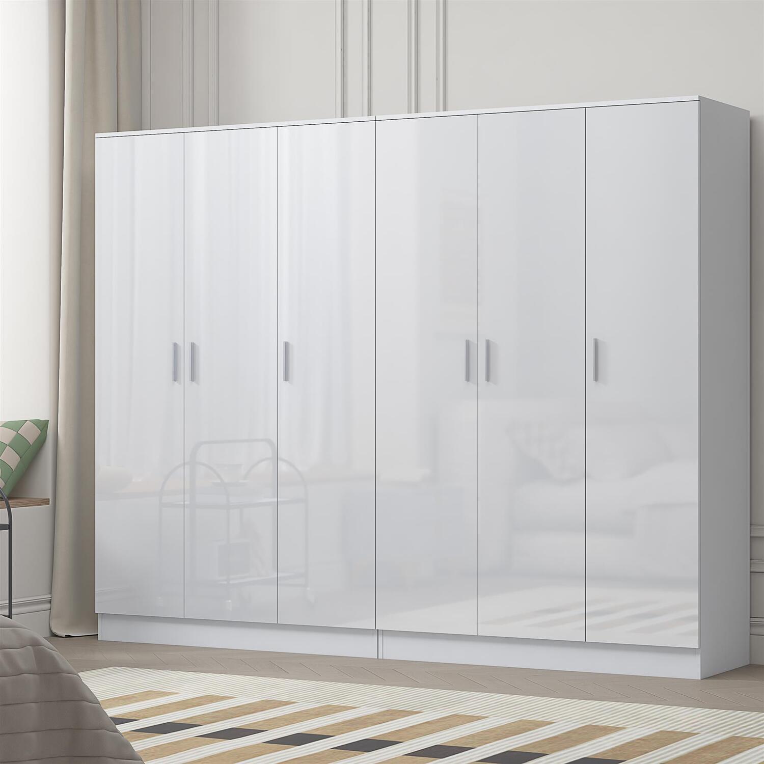 B&Q -  2Pc Wardrobe Bundle3 Door Plain + 3 Door PlainWhite Gloss & Matt WhiteH: 180Cm X W: 224Cm X D: 47Cm - Image 7
