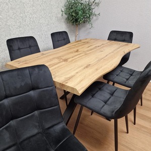 Black / 140cm Table Dining Set with 6 Velvet Chairs shot 16124309