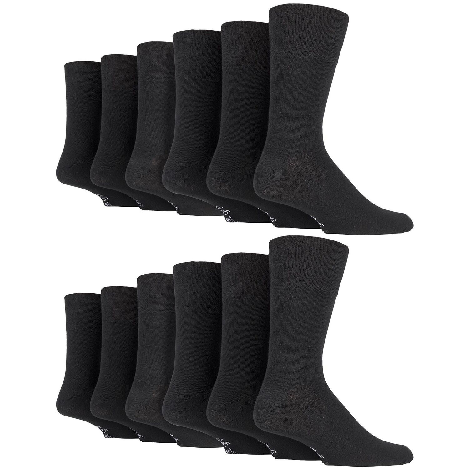 Sock Snob 12 Pairs Mens Gentle Grip Loose Top Socks | Extra Wide Non Elastic Socks - Black / 6-11