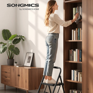 SONGMICS Steel Step Stool with Anti-Slip Feet, Folding Ladder