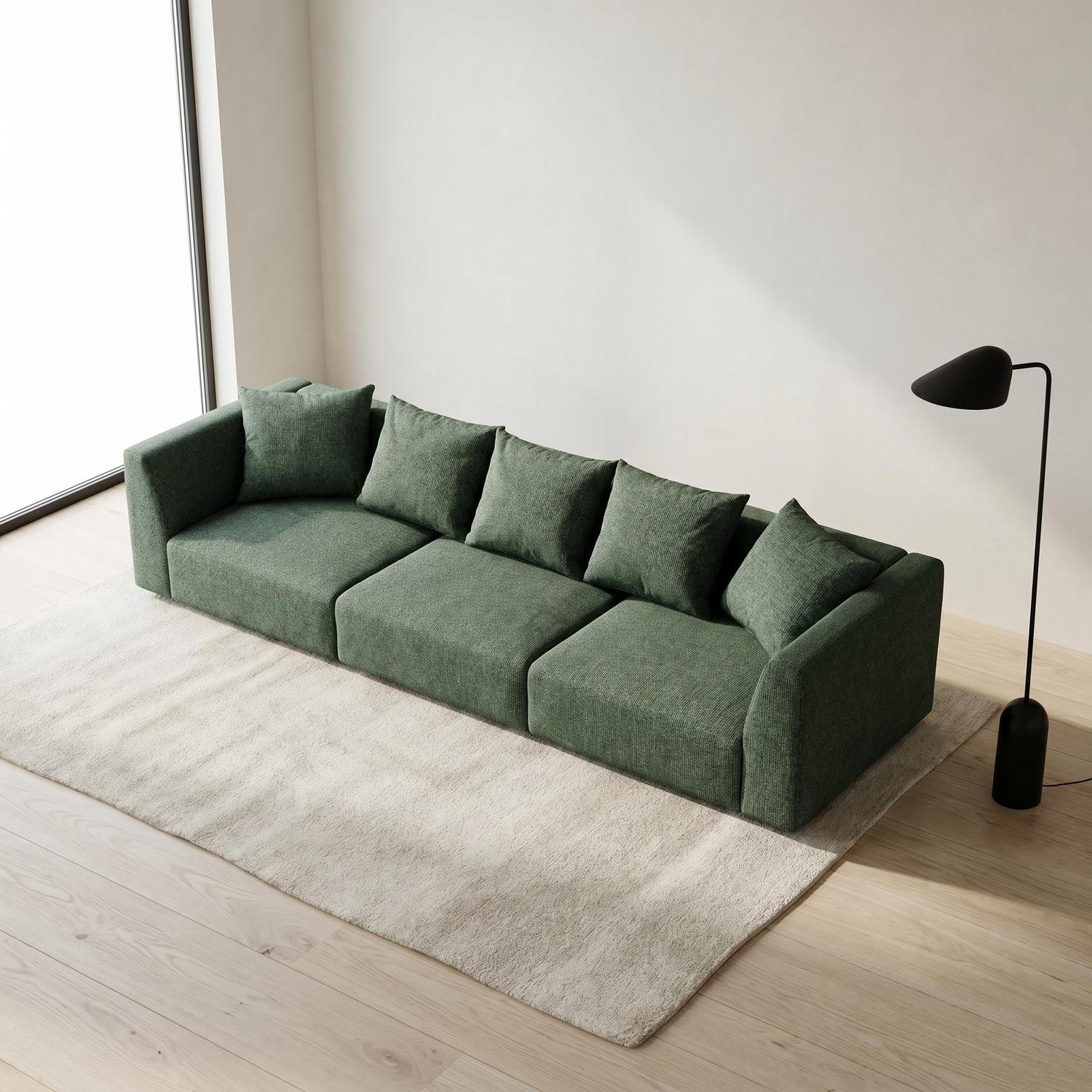 Abakus Direct Tokyo 5 Seater Sofa In Charcoal Grey Brushed Tweed Fabric With Deep Seat - Olive Green