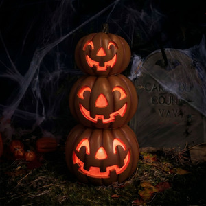Halloween 80cm Stacked Smiling Pumpkins with Multicoloured  LED Lights