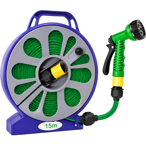Grass Warehouse 15m Flat Hose Reel with 7-Pattern Spray Nozzle, 50ft Hose