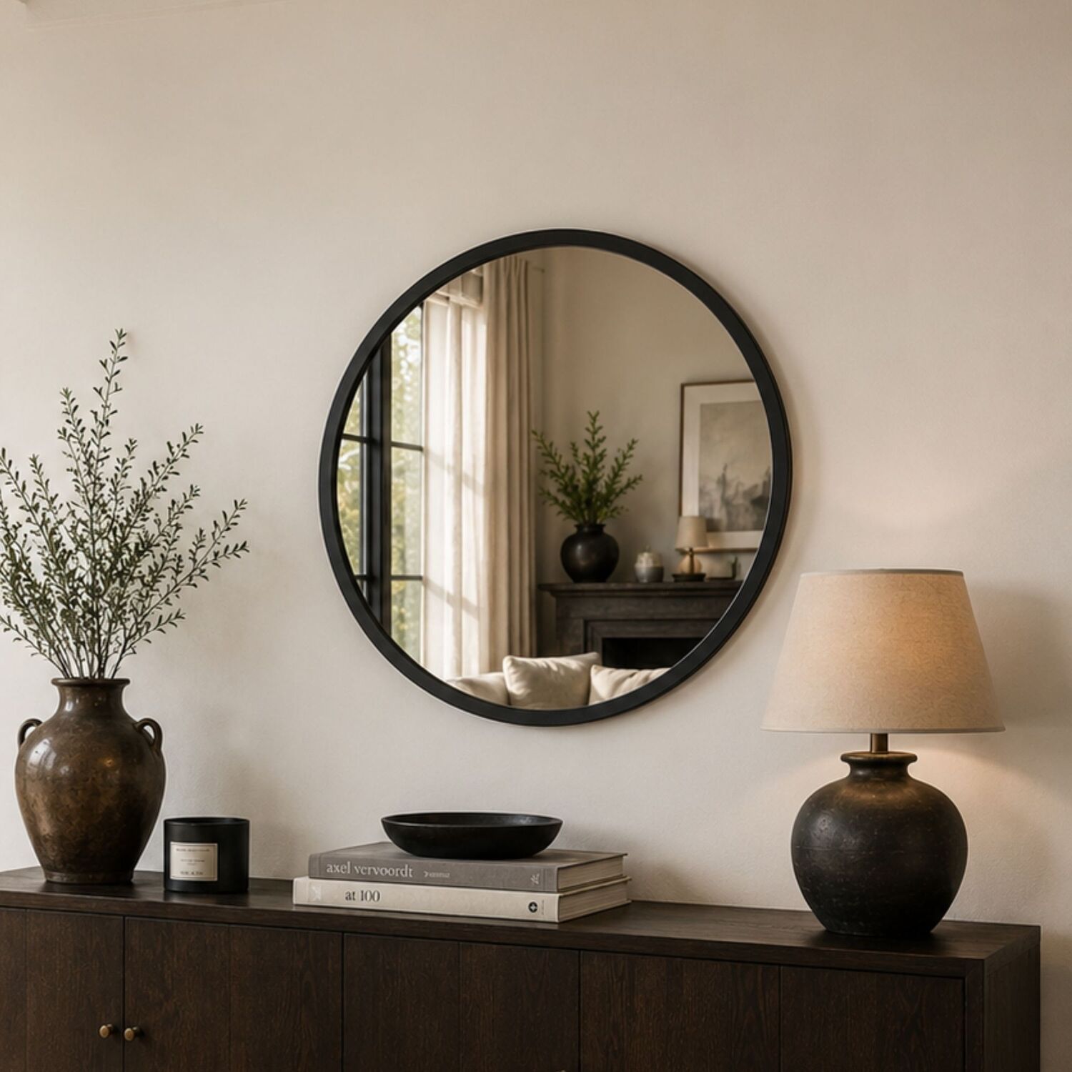 Image of Classic Round Wall Mirror - BLACK&hellip;