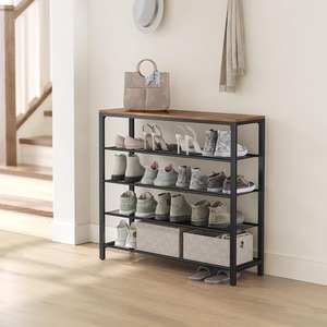 VASAGLE Industrial 4-Tier Shoe Rack with Mesh Shelves and Surface