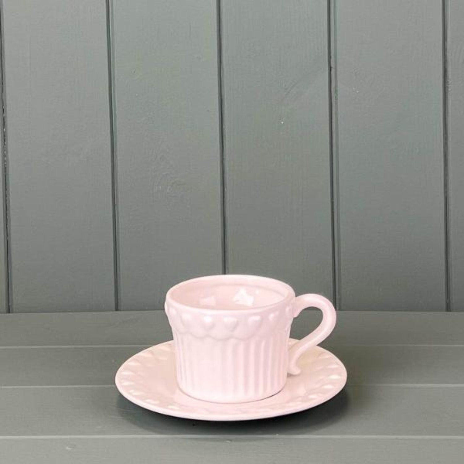 Image of White Ribbed Ceramic Cup and Saucer&hellip;