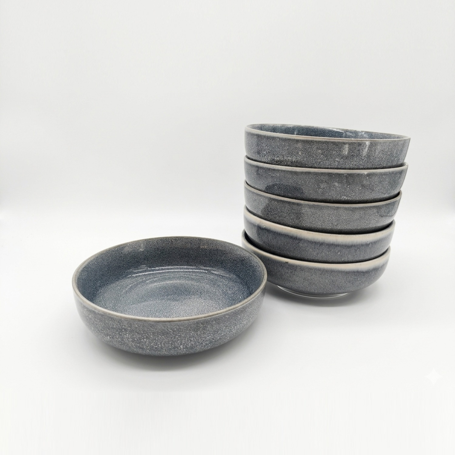 Glim & Glam Reactive Ash Blue Glaze Dinnerware Cereal Bowls 16Cm - Blue