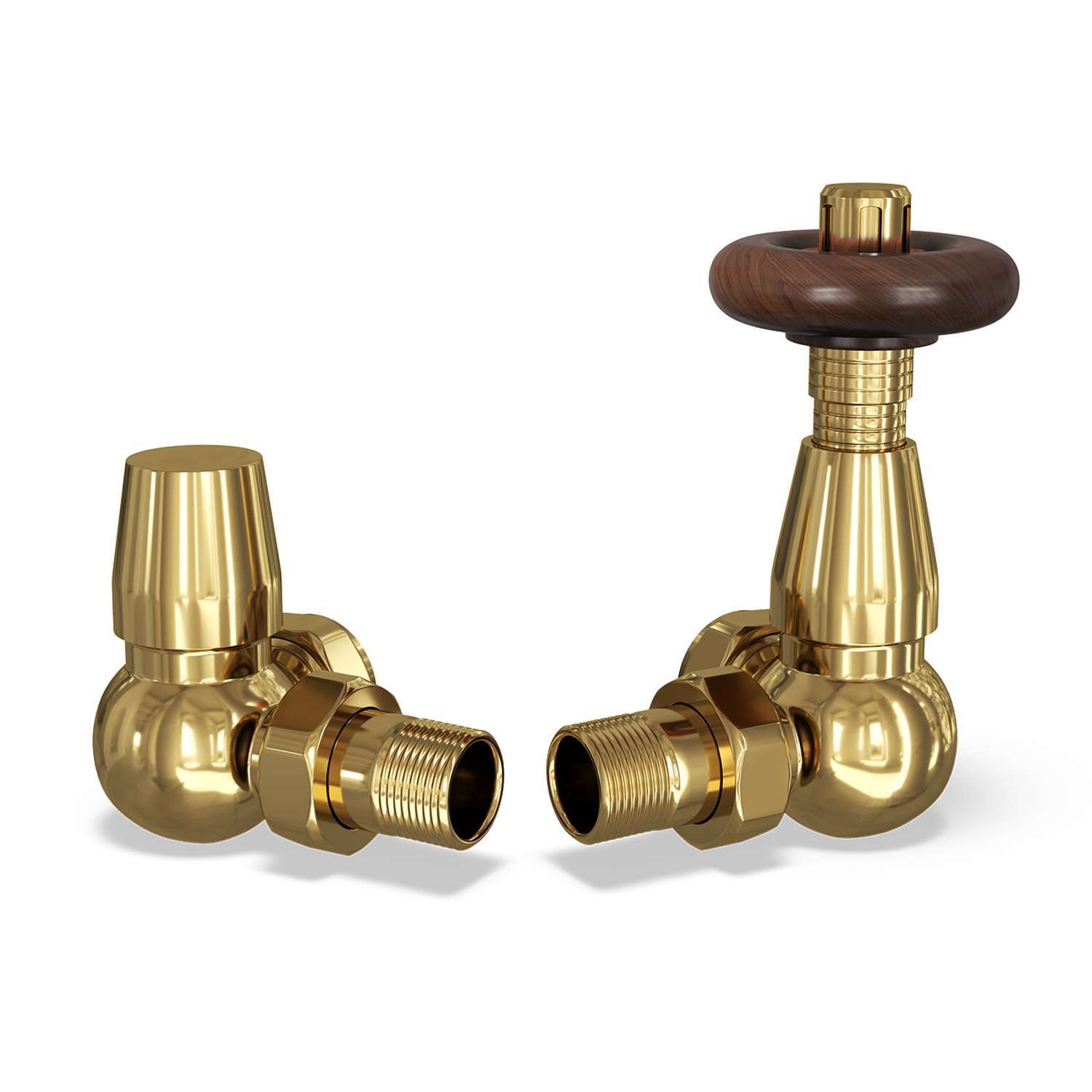 Uk Radiators Stirling Traditional - Thermostatic Radiator Valve & Lockshield Sets - Polished Brass / 130Mm