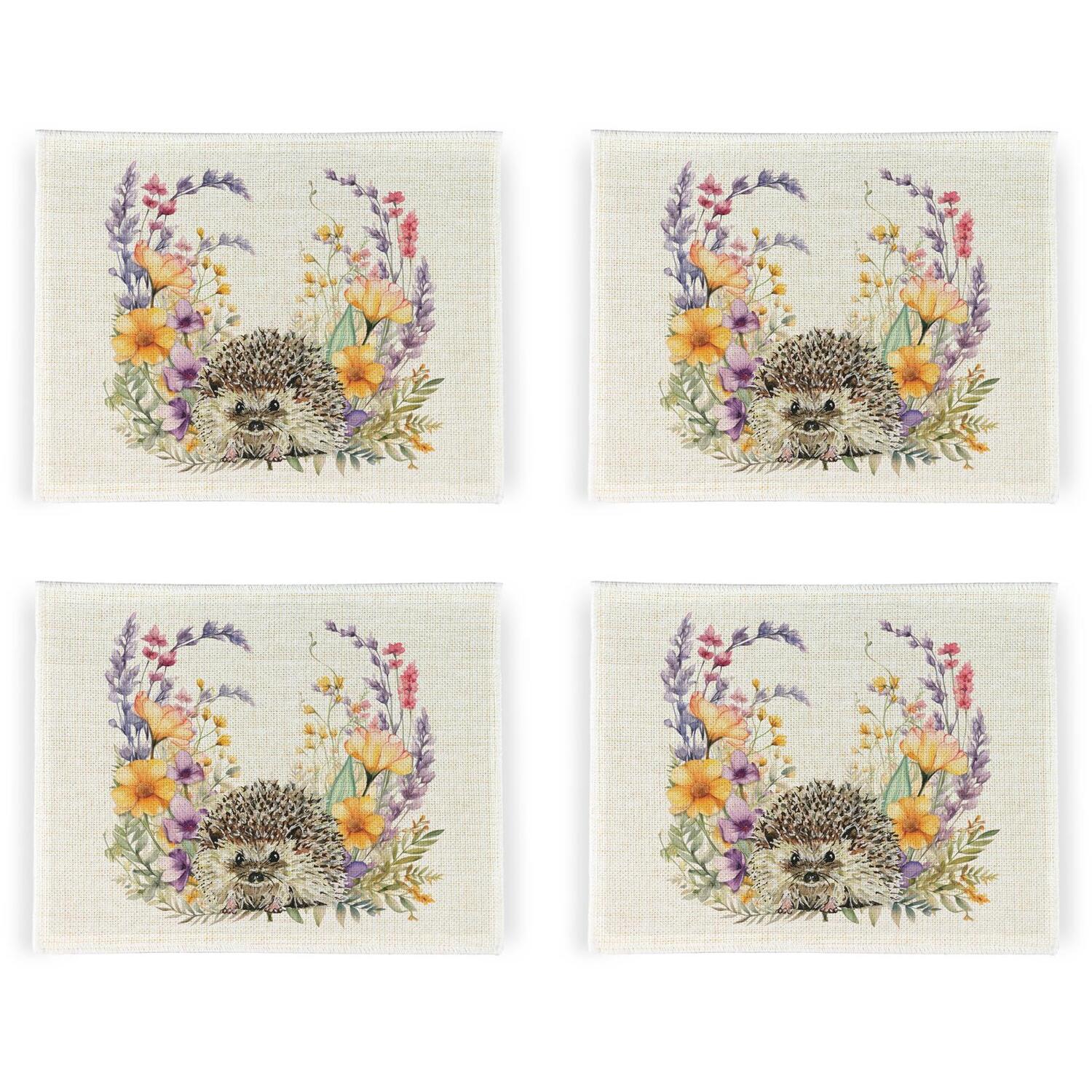 Image of Floral Hedgehog Linen Placemats - Set&hellip;