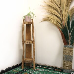Natural Teak Corner Shelf Unit 3 Shelves 90cm High Rustic Style