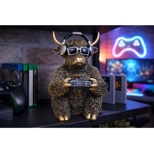 Cool Bronze Gamer with Headphones Highland Cow Ornament