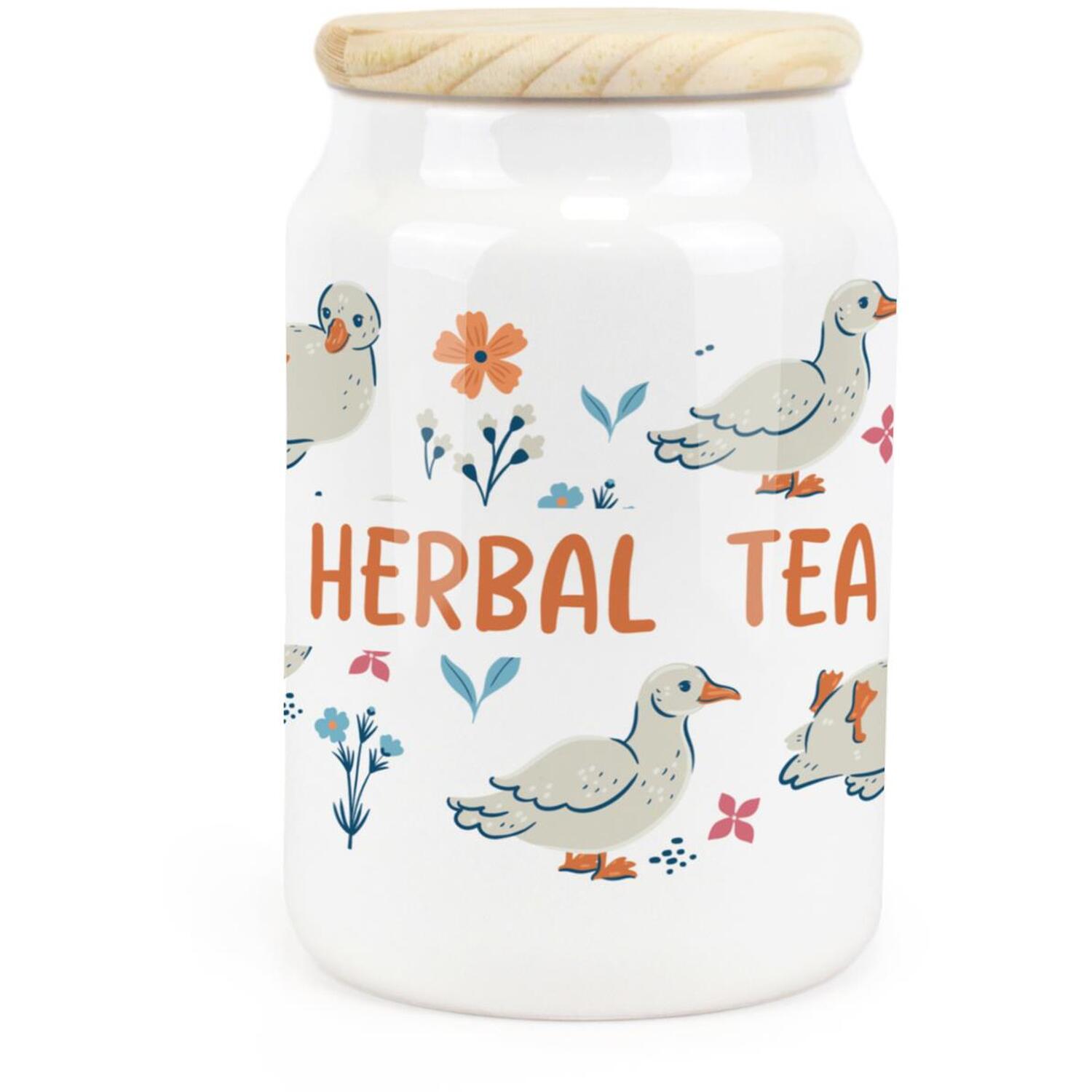 Ceramic Tapered Ducks & Flowers Canister - Herbal Tea Storage Container - Image 2