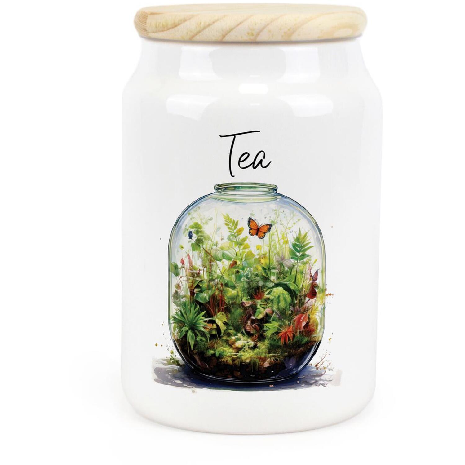 Plant Terrarium Tea Canister - Botanical Ceramic Kitchen Storage Gift - Image 2