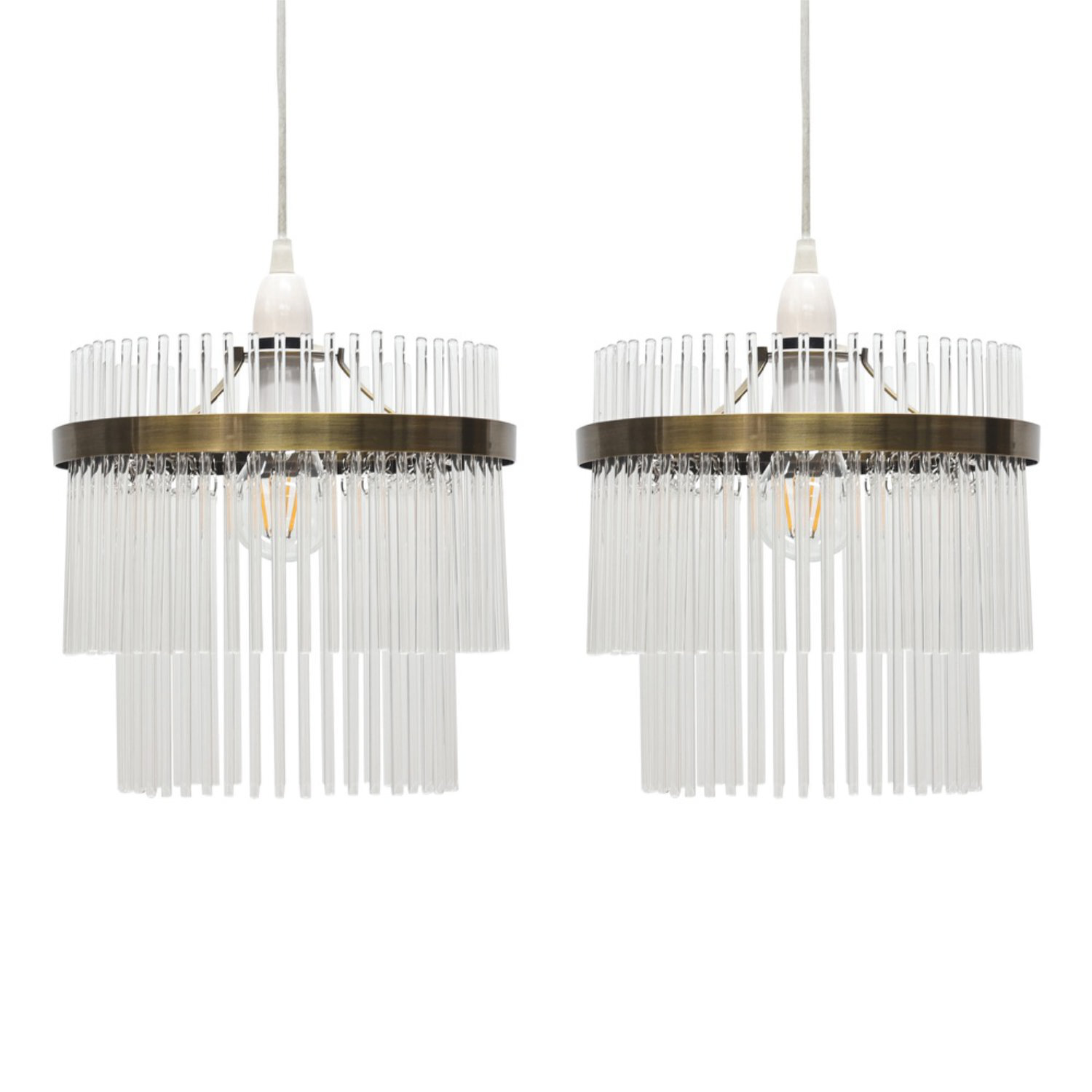 First Choice Lighting Set Of 2 Georgia Easy Fit Jewelled Pendant Shades - Clear