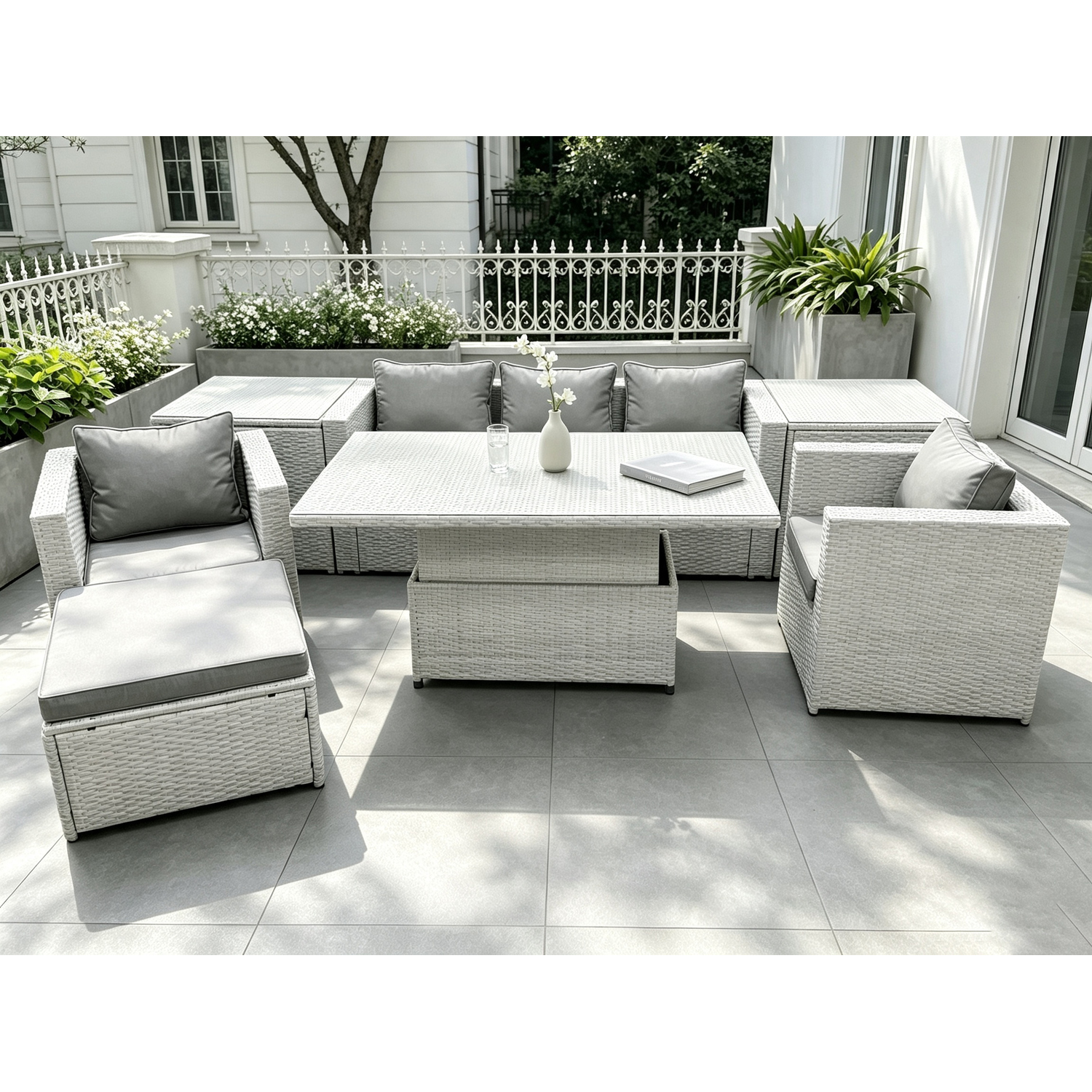 B&Q - Rattan Garden Funiture Set Adjustable Rising Lifting Table Sofa Dining Set With 2 Arm Chair 2 Side Table Footstool - Image 2