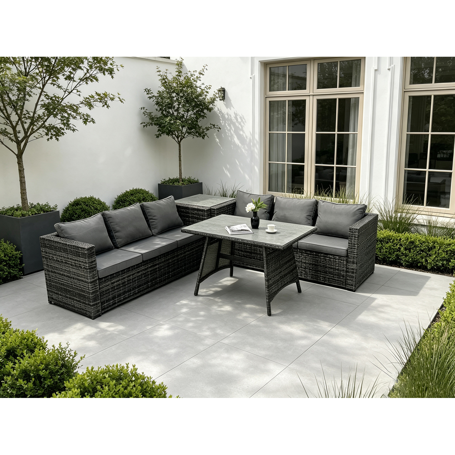 Fimous Unisex Dark Grey Seater Wicker Pe Rattan Garden Dining Set Outdoor Furniture Sofa With Side Table Dining Table In Size 6 - Image 2
