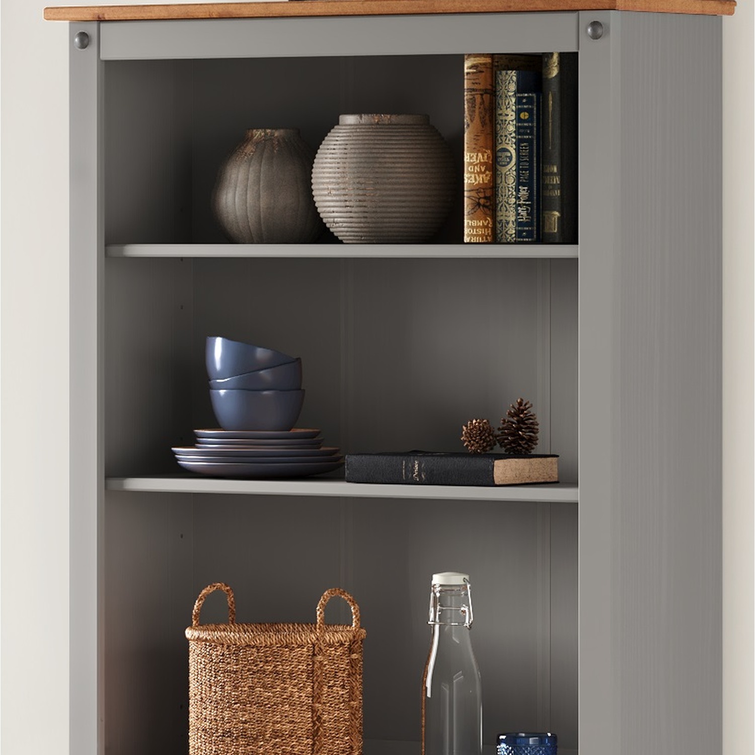 Mercers Furniture Corona Small Dresser Top Solid Wood Pine Wooden Sideboard Topper Open Display - Distressed Grey Wax