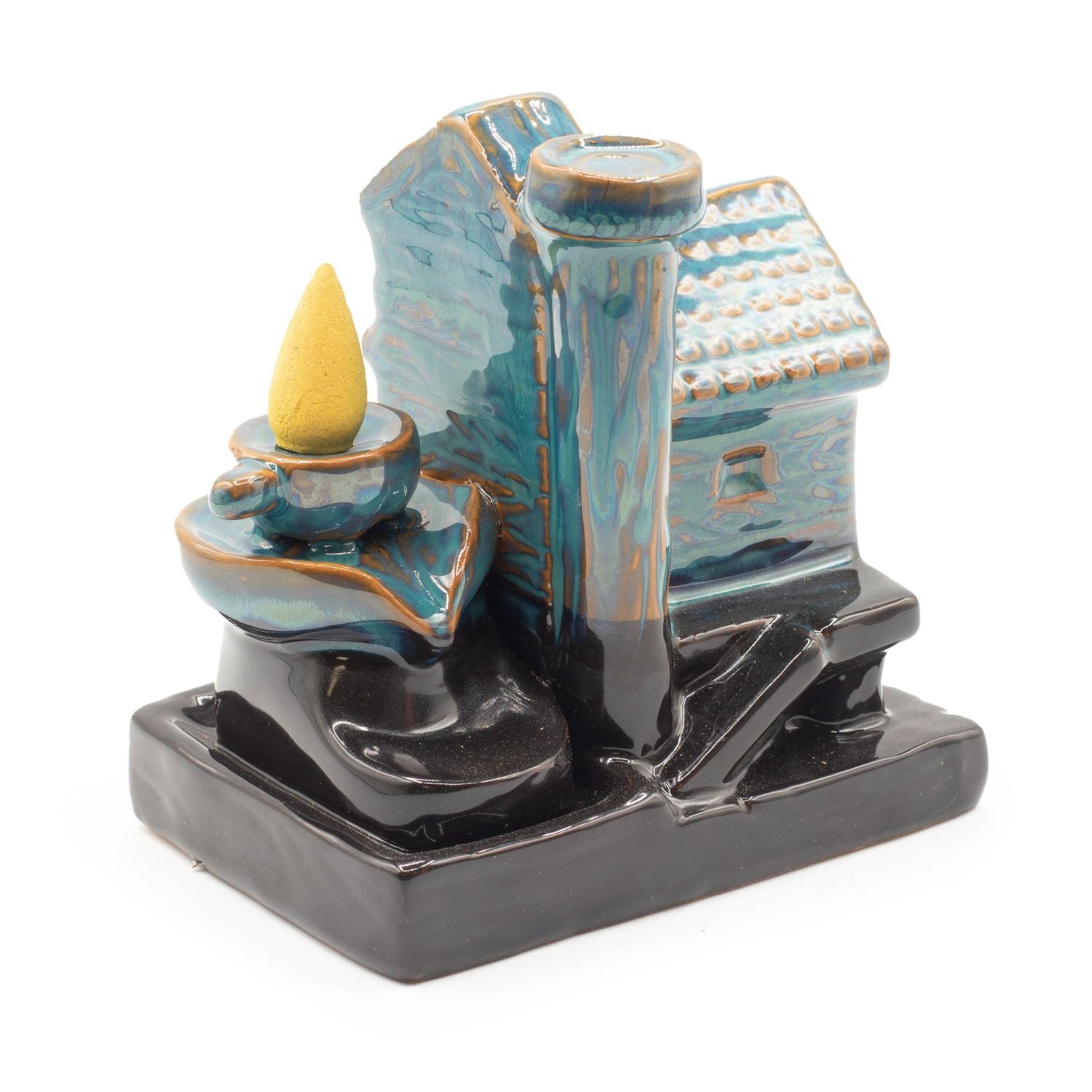 Kdmd Unisex Turquoise Watermill House Backflow Incense Burner Glazed Ceramic In - Image 2