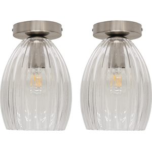 Set Of 2 Birch Fluted Glass Satin Nickel Ceiling Light Fittings
